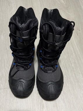 Columbia Black Kids Snow Boots with Blue Accents